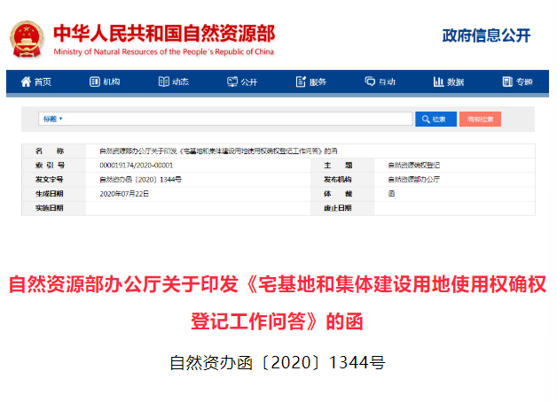 【行業資訊】自然資源部印發《宅基地和集體建設用地使用權確權登記工作問答》的函（附全文）